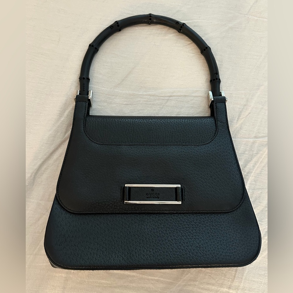 Gucci Black Leather Bamboo Handle Shoulder Bag